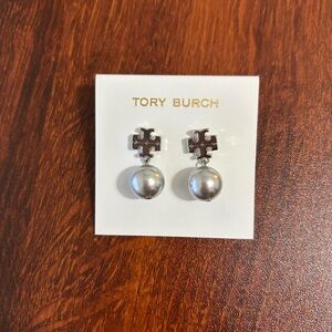 Tory Burch Silver and Pearl Drop Earrings